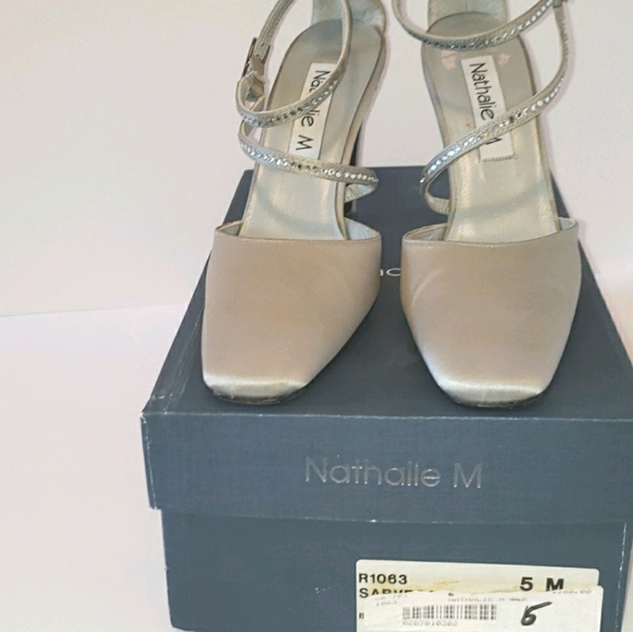 Nathalie M Diamond Ankle Strap Satin Heels Gray 6 - Picture 16 of 16